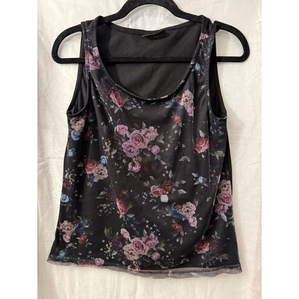 Janina Black Rose Print Mesh Tank Top — EU 36